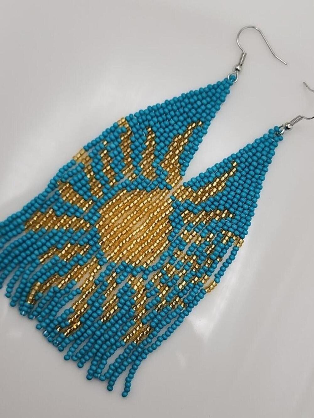 Santorini Sunbeams Boho Sun Beaded Matching Earrings - Picture 3 of 4